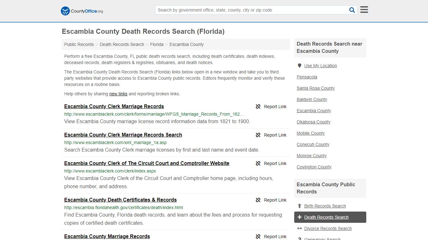 Death Records Search - Escambia County, FL (Death ...