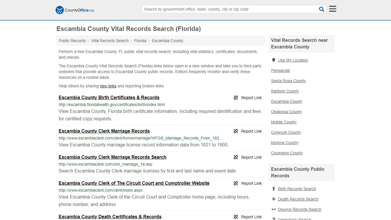 Vital Records Search - Escambia County, FL (Birth, Death ...